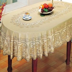 Скатерть ПВХ 150х230- овал, бежевый, Арт.С607-150BG,  Декотекс