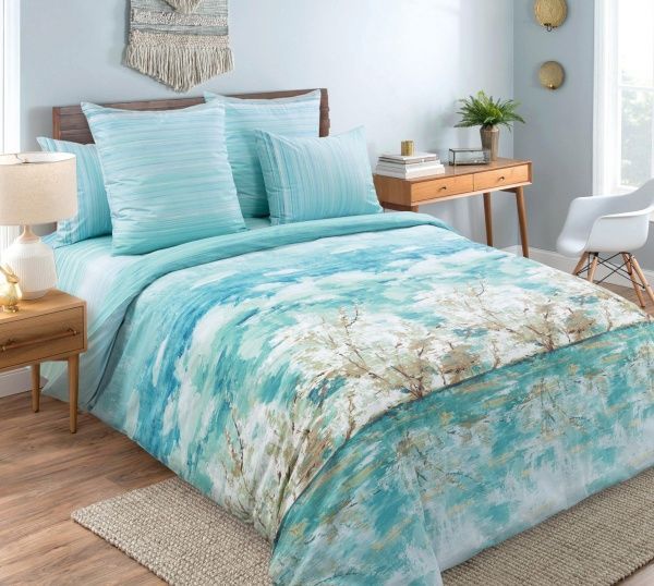 Постельное белье Перкаль ЕВРО Летний пейзаж (под.200*220, пр.220*240, нав.70*70-2шт),