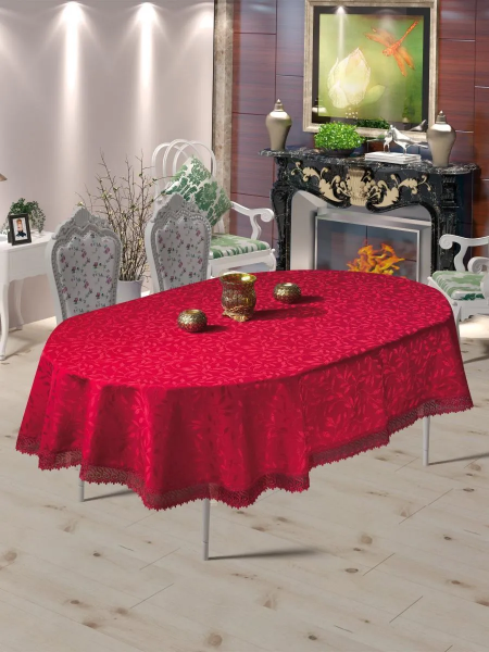 Скатерть "DO&CO 160х220 овал с гипюром бордо КДК Турция